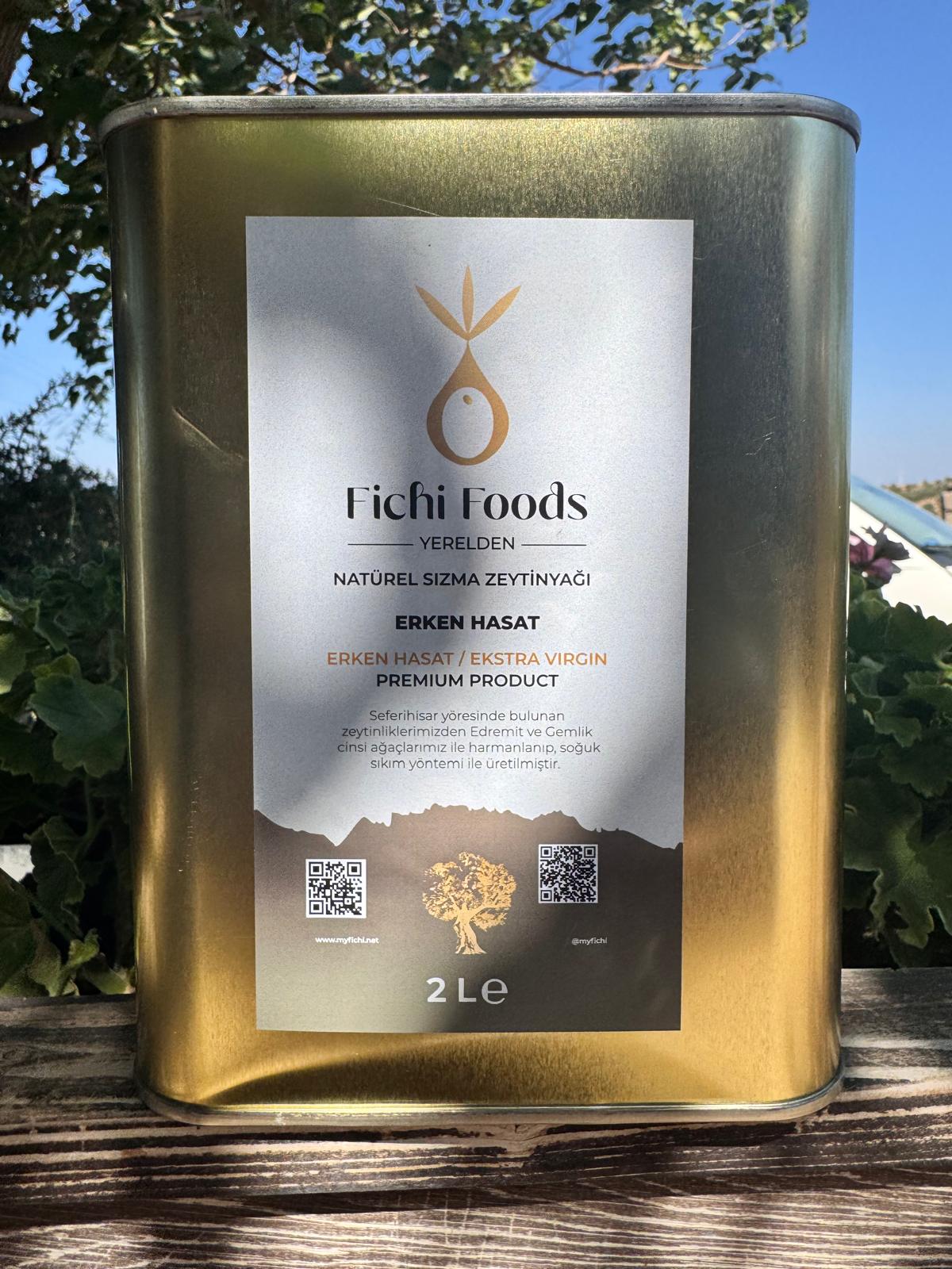 Fichi Foods Erken Hasat Natürel Sızma Zeytinyağı 2 L altın teneke